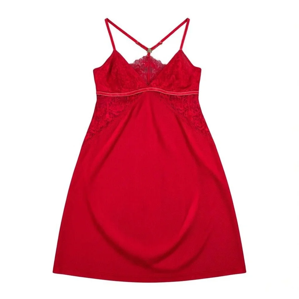 Wacoal Red Lace Chemise Slip Dress‎ Nightgown Lingerie Medium Whimsigoth Mini